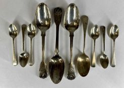 ASSORTED SILVER FLATWARE, comprising three George III silver shell pattern tablespoons; six bright