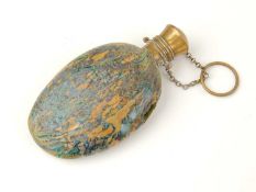 VENETIAN MARBLED GLASS SCENT BOTTLE, late 19th century, of flattened oval shape, brass cap, chain,