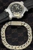 GUCCI 925 SILVER CURB LINK BRACELET, 21cms (l), 1.4ozt, with pouch and box; together with a Hugo