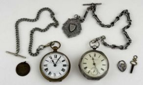 VICTORIAN SILVER OPEN FACED POCKET WATCH, Birmingham 1897, on a silver fancy link watch albert