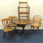 OAK PEDESTAL DROP-LEAF TABLE, 19th century, 72 (h) x 95 (l) x 44cms (d); together with a pair of