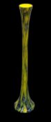 ALIJA, POLAND 20TH CENTURY TALL SLENDER GLASS VASE, yellow and blue drip pattern, 100.5cms (h)