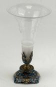 FRENCH CHAMPLEVÉ ENAMEL & WHEEL ENGRAVED TRUMPET VASE, c. 1880, 35.5cms (h) Provenance: private