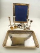 A. E. JONES SILVER CANDLESTICK, Birmingham 1998, 16.5cms (h); similar taperstick, 1988, 15cms (h);