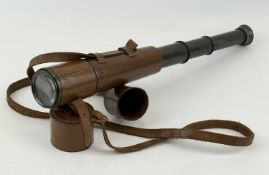 WWI LEATHER CLAD BRASS THREE-DRAW TELESCOPE, Broadhurst Clarkson & Co., reconditioned for John