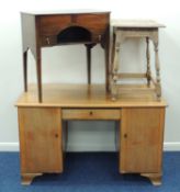 CONTINENTAL WALNUT KNEEHOLE DESK, 127 (w) x 71cms (d); together with a carved oak occasional
