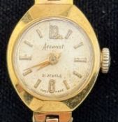 VINTAGE ACCURIST LADIES' 9CT GOLD CASED BRACELET WRISTWATCH, 50mms (diam.), gross weight approx.