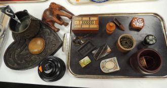 ASSORTED COLLECTABLES, including Edwardian carved wood heart shaped plaque, 1903, 30 x 28cms; turned