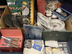 MIXED HOUSEHOLD ITEMS, including Copeland Spode ceramic dinnerware, silver plated items, gilt framed