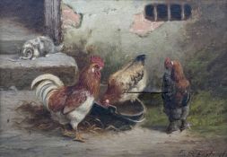 E. S. ENGLAND (British school, active 1890-1910) pair of oils on canvas - cockerels and hens, signed