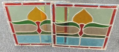 PAIR OF EDWARDIAN STAINED GLASS PANELS, 39.5cm (square) Provenance: private collection Gwynedd
