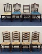 FOUR PROVINCIAL ASH & ELM LADDER BACK DINING CHAIRS, early 19th century; together with a pair of