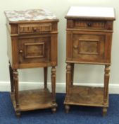 TWO FRENCH WALNUT & MARBLE TOPPED POT CUPBOARDS, 81cms (h) and 79cms (h) Provenance: private