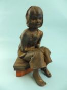 ‡ WALTER AWLSON (Scottish, b. 1949) limited edition (29/50) bronzed ceramic sculpture - seated girl,