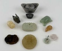 ASSORTED CHINESE BIJOUTERIE, including two white metal boat ingots, 3.5 (h) x 7 (w) x 4cms (d) the