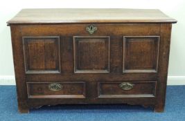 LATE GEORGE III OAK MULE CHEST, c. 1800, fitted with two drawers and a candle box interior, 81 (h) x