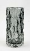 WHITEFRIARS TEXTURED GLASS VASE, designed by Geoffrey Baxter, bark effect, pewter colourway,