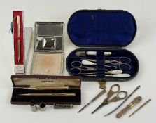 ASSORTED COLLECTABLES, including late Victorian cased mother of pearl and steel manicure set, French