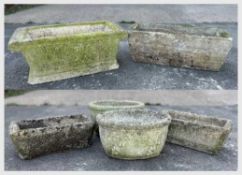 SIX ASSORTED GARDEN PLANTERS including, Cotswold Studio rectangular planter, stamped U2, 26 (h) x 64