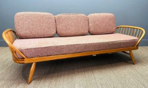 MID-CENTURY ERCOL 355 STUDIO COUCH, appears to have the original S829 or S831 cloth upholstery, seat