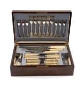 ELECTROPLATED CANTEEN FOR SIX, Thomas W. Ward & Co., the steel knives with celluloid handles, with