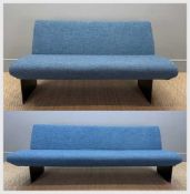 LARGE CONTEMPORARY ITALIAN TWO-PIECE SOFA BY MOROSO , flecked blue wool upholstery, raised on