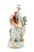 LATE 18TH C. DERBY PORCELAIN FIGURE OF MINERVA, standing in helmet and breastplate beside shield,