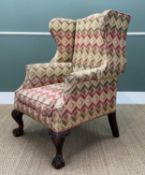 GEORGIAN STYLE WINGBACK ARMCHAIR, Bargello style upholstery, carved ball and claw feet, 113 (h) x