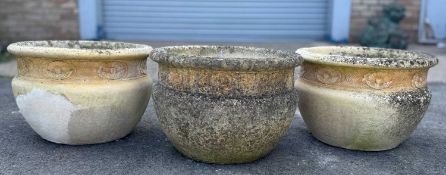 THREE WILLOWSTONE ROUND PLANTERS, stamped T6, 33 (h) x 47cms (dia.) (3) Provenance: private