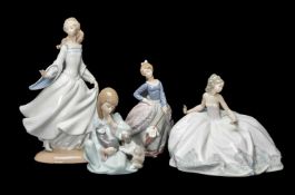 FOUR LLADRÓ FIGURINES, 'Cinderella' 4828, 'Evita' 5212, 'Cat Nap' 5640 & 'At the Ball' 5859 (4)