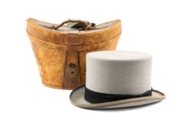 CHRISTYS’ OF LONDON GREY FELT-TOP HAT, retailed by Moss Bros, Covent Garden, size 7 ¼, in red velvet