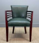DESIGN AMERICA ART DECO STYLE ARMCHAIR, in the style of Spinneybeck for Knoll, green leather