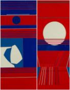 ‡ TOM NASH pair of vinyl on wood panels - abstract, inscribed verso 'version for commissioned
