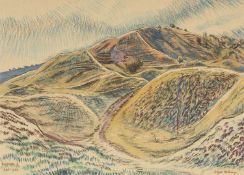 EDGAR HOLLOWAY (1914-2008) watercolour and pencil - entitled, 'Badon I', signed and dated 1982, 26 x