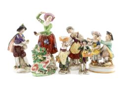 ASSORTED PORCELAIN FIGURES, including pair of small German porcelain gardeners, small pair of Samson