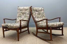 MID-CENTURY PARKER KNOLL PK 1016-19 LOUNGE CHAIRS, one standard, one rocking (2) Provenance: