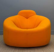 PIERRE PAULIN FOR LIGNE ROSET 'PUMPKIN' HIGH BACK SWIVELLING ARMCHAIR, orange fabric upholstery,
