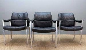 THREE MID-CENTURY MILLER BORGSEN FOR RÖDER & SÖHNE LOUNGE CHAIRS, black leather upholstered seats