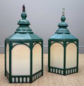 PAIR CARDIFF MARKET PAINTED COPPER LANTERNS, hexagonal section, probably manufactured by D.W.