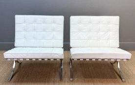 PAIR OF 'BARCELONA' CHAIRS inspired by Mies Van de Rohe, white imitation/simulated leather