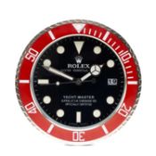 ROLEX-STYLE WALL CLOCK, modelled as an Oyster Perpetual Yacht-Master watch, black dial, red bezel,