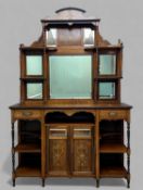 LATE VICTORIAN ROSEWOOD MARQUETRY PARLOUR CABINET, mirror back upper section fitted with shelves and