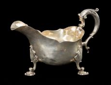 EARLY VICTORIAN SILVER SAUCE BOAT, Robert Gerrard, London 1846, cut card edge and acanthus capped