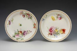 PAIR OF SWANSEA PORCELAIN DUCK-EGG PASTE PLATES, non-moulded, border with a scrolling gilt trail,
