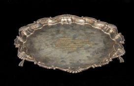 VICTORIAN SILVER SALVER, Martin, Hall & Co., London 1892, engraved presentation inscription to '