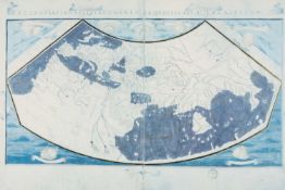 FACSIMILE OF PTOLEMY'S WORLD MAP FROM 'COSMOGRAPHIA', printed in blue with gilt highlights, 58 x