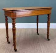 19TH C. OAK CAMPAIGN TABLE, Ross & Co., Dublin, fold-over table top with baize, raised on turned,