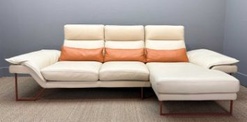 DELTA SALOTTI 'CORAL' CONTEMPORARY SOFA, upholstered in cream cowhide, folding backrest and