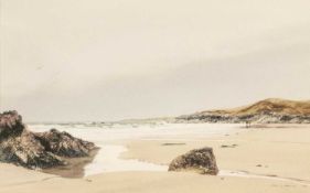 NEIL S. HOPKINS, watercolour - Autumn Anglers, Porth Towyn, signed, 25 x 40cms Provenance: private