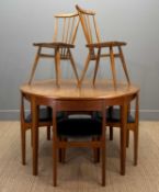 MID-CENTURY NATHAN 'ROUNDETTE' TEAK DINING TABLE & CHAIRS, inspired by Hans Olsen - the chairs